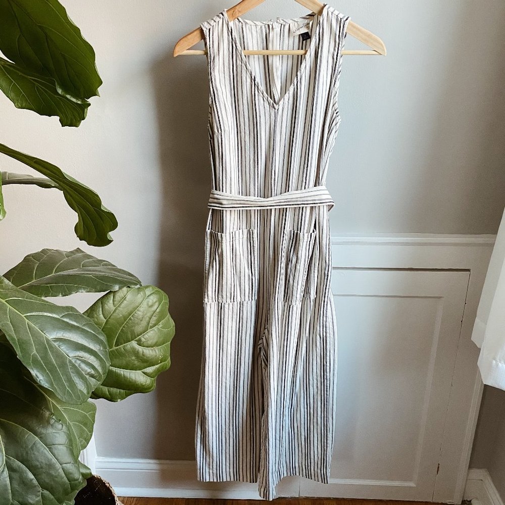 Gray Striped Wide Leg Romper